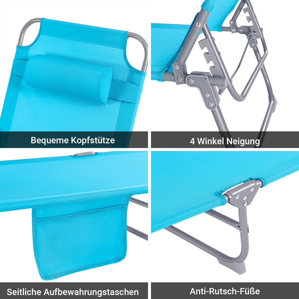 SONNENLIEGE Blau - Blau, Textil/Metall (195/58/63cm) - SoBuy