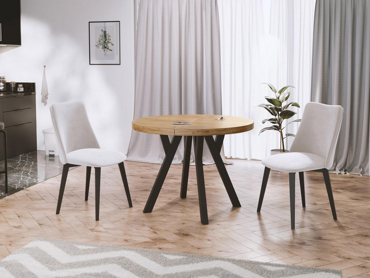 ESSTISCH Twixy runder ausziehbarer, Wotan Eiche 100-200/100/76 cm - Eiche Wotan/Schwarz, Holz/Holzwerkstoff (100/200/76cm) - WFL GROUP
