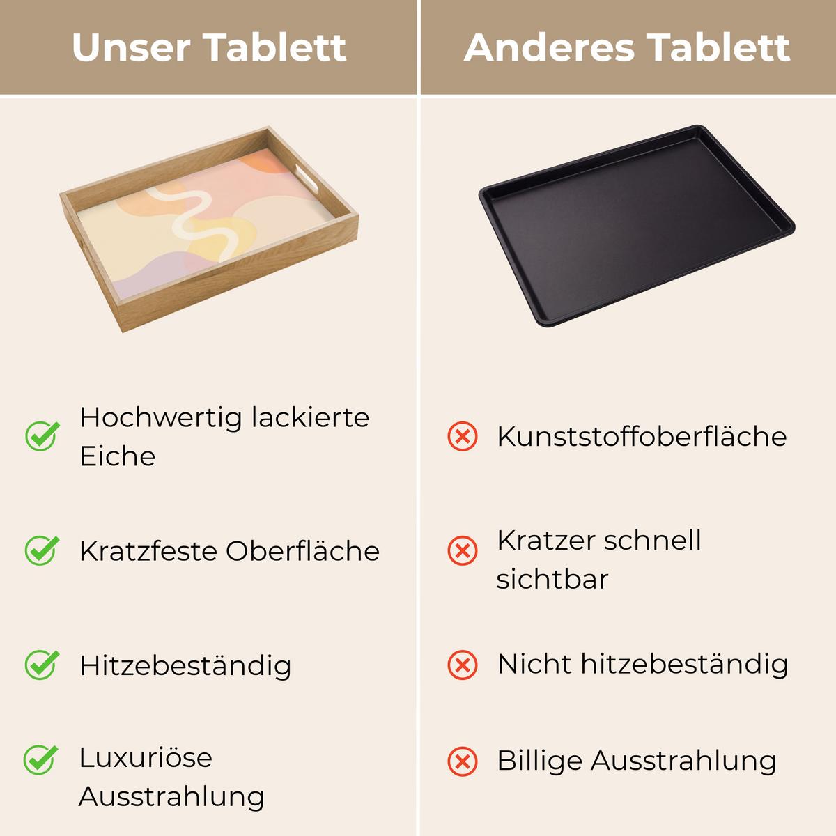 TABLETT Gewellte Formen - Abstrakt - Pastell 40x30 cm - Beige, Holz (40/5/5cm) - OnlyWow