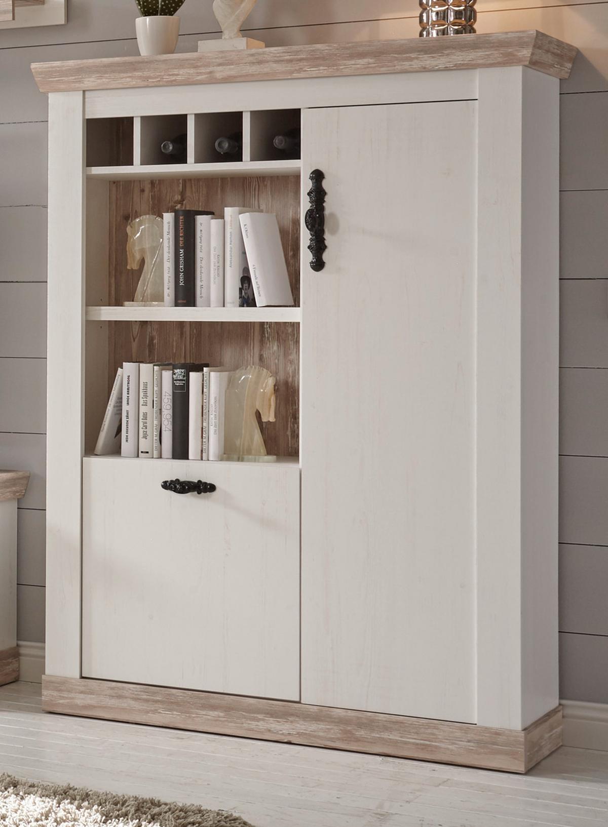 HIGHBOARD Pinie weiß, Oslo Pinie Landhaus, Kommode, 105 x 146 cm - Anthrazit/Weiß, Holzwerkstoff/Metall (105/146/37cm) - Furn.Design