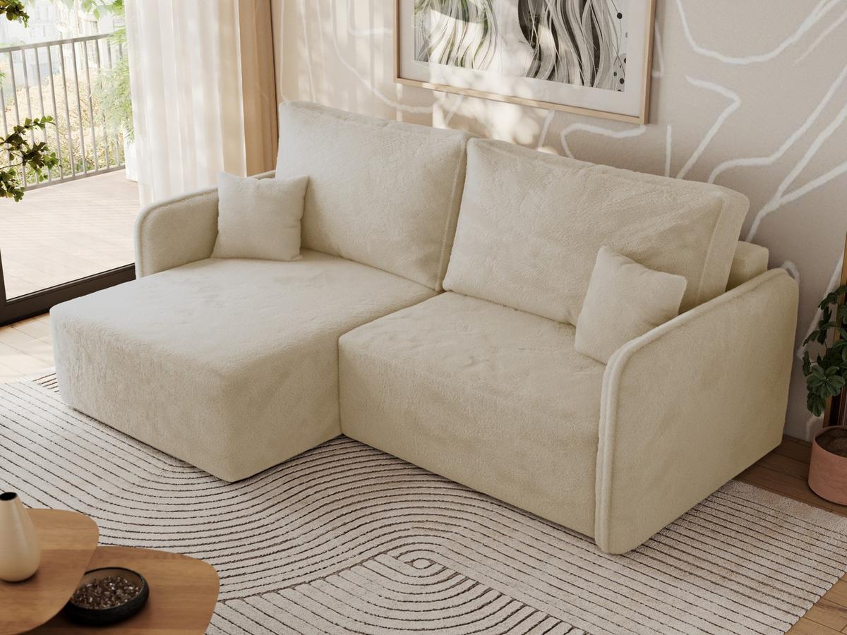 ECKSCHLAFSOFA MESTO L Creme Plüsch - links - Creme/Schwarz, Kunststoff/Textil (227/147cm) - MKS