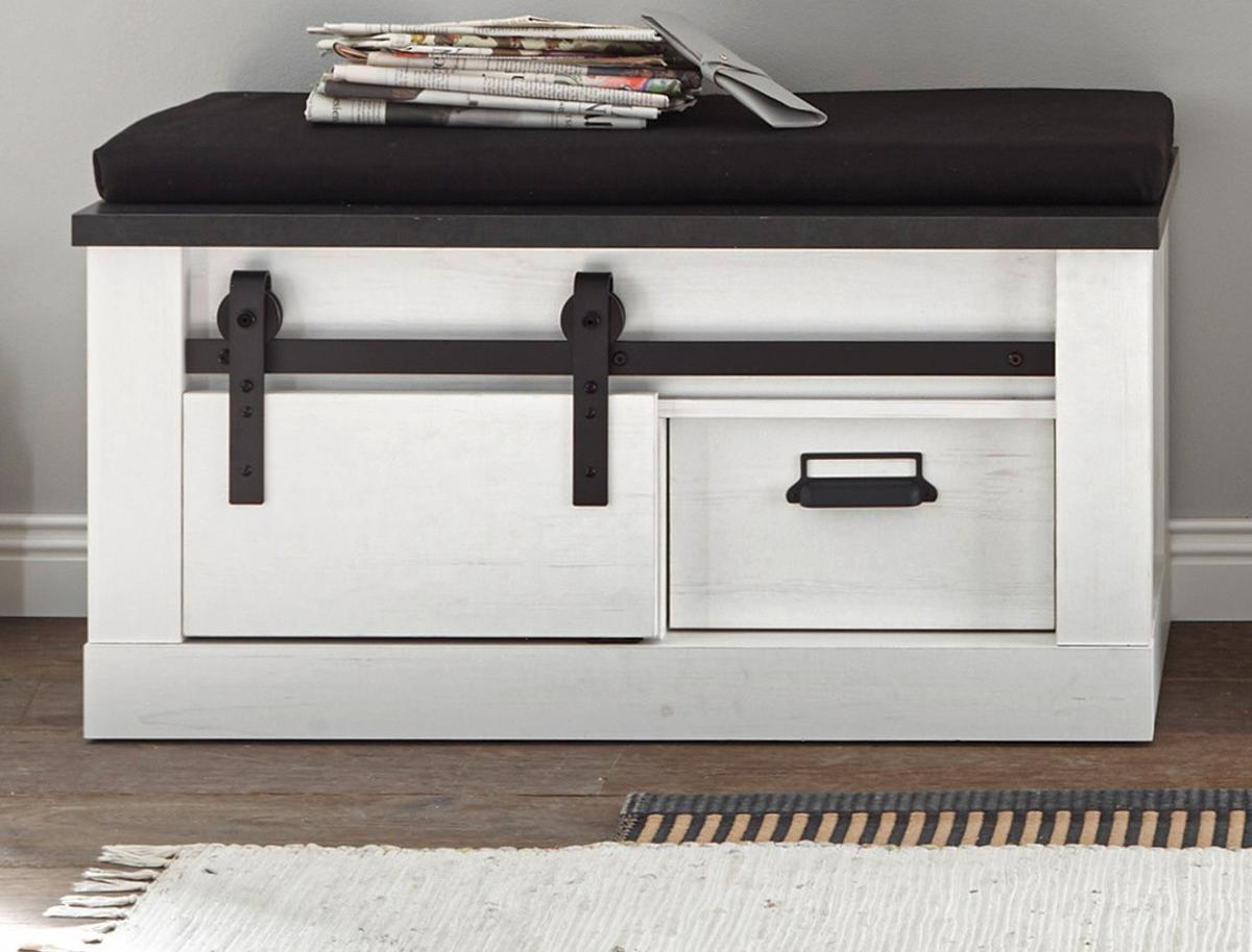 GARDEROBENBANK weiß Pinie, anthrazit Landhaus, Flur Sitzbank 93 x 46 cm - Anthrazit/Weiß, Holzwerkstoff/Metall (93/46/43cm) - Furn.Design