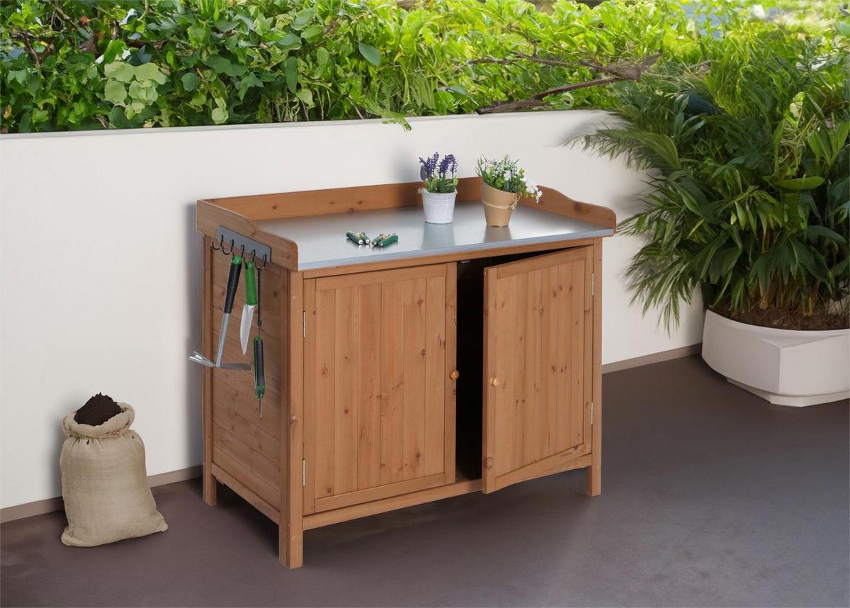 GARTENSCHRANK MIT ARBEITSPLATTE Braun - Braun, Holz (52/104/86cm) - MCW