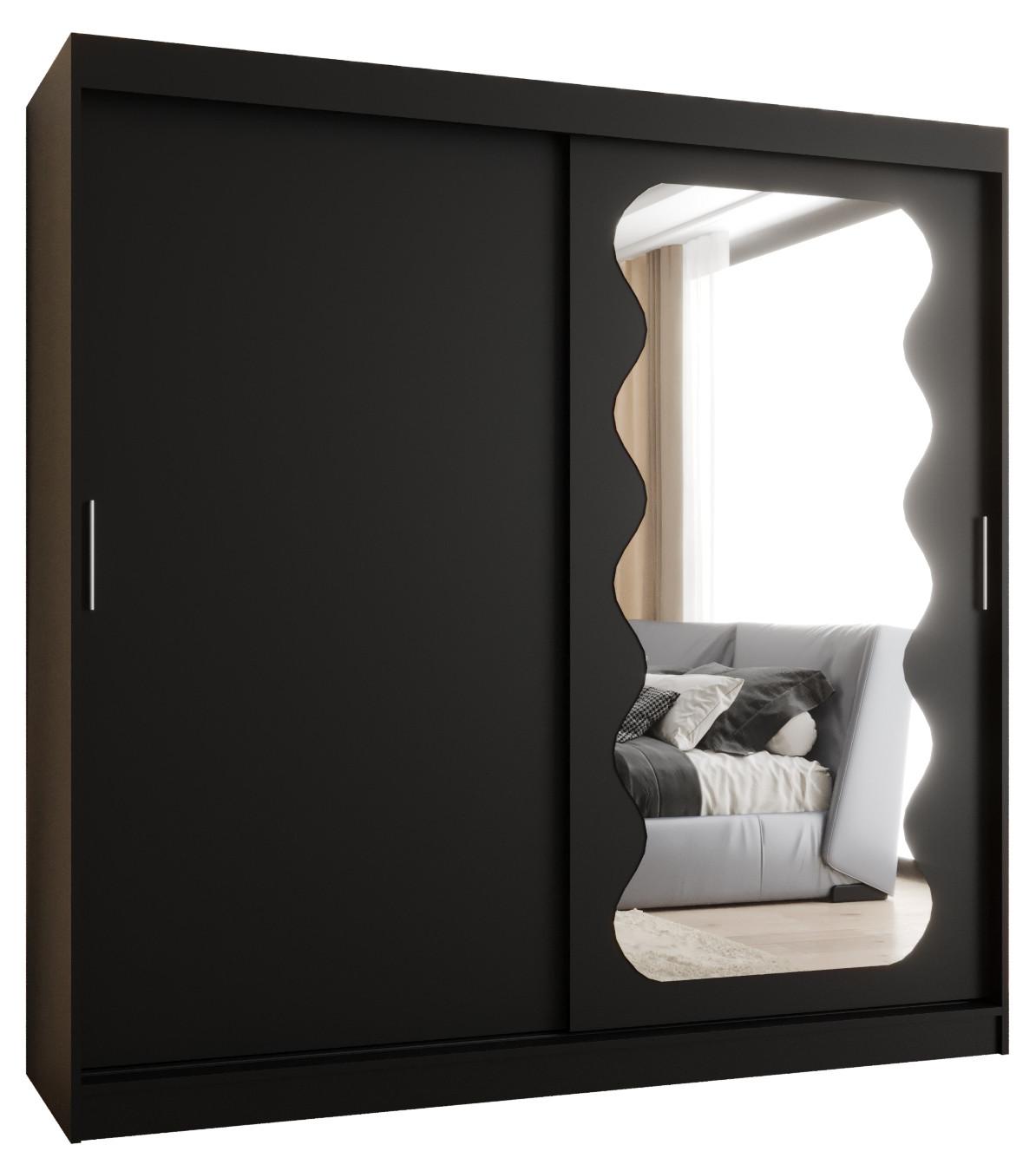 SCHIEBETÜRENSCHRANK mit Spiegel SPOTI 200/200/62 2-türig - Silberfarben/Schwarz, Holz (200/200/62cm) - MÖBEL KRYSPOL