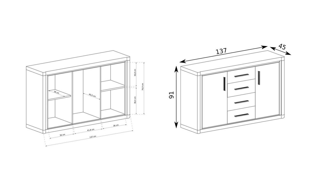 KOMMODE MALAGA 137/91/45cm mit 4 Schubladen 2 Türen Braun - Braun, Holzwerkstoff (137/91/45cm) - MASSENO