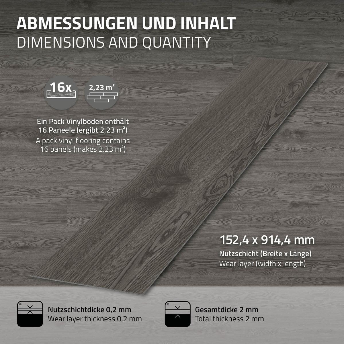 VINYLBODEN selbstklebend 11,15m²/80 Dielen Eiche Grau - Grau, Kunststoff (91.5/15.3/0.2cm) - ML-DESIGN