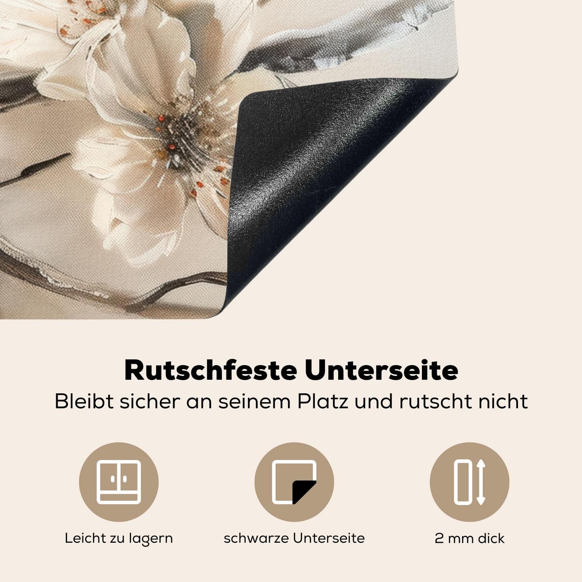 HERDABDECKPLATTE Blumen - Abstrakt - Gemalt - Beige Ceranfeldabdeckung 90x52 cm - Kaschmir, Kunststoff (90/52/0.2cm) - MuchoWow