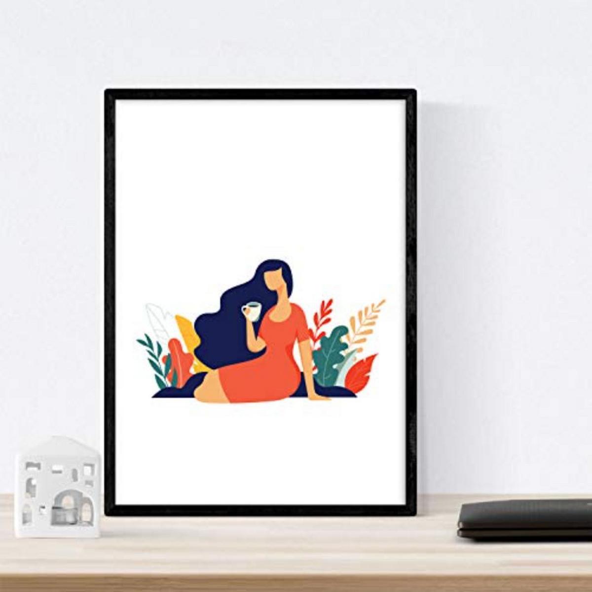 POSTER Set mit 4 Frau mit Kaffee A4 Rahmenlos - Klar, Papier (29.7/3cm) - Nacnic