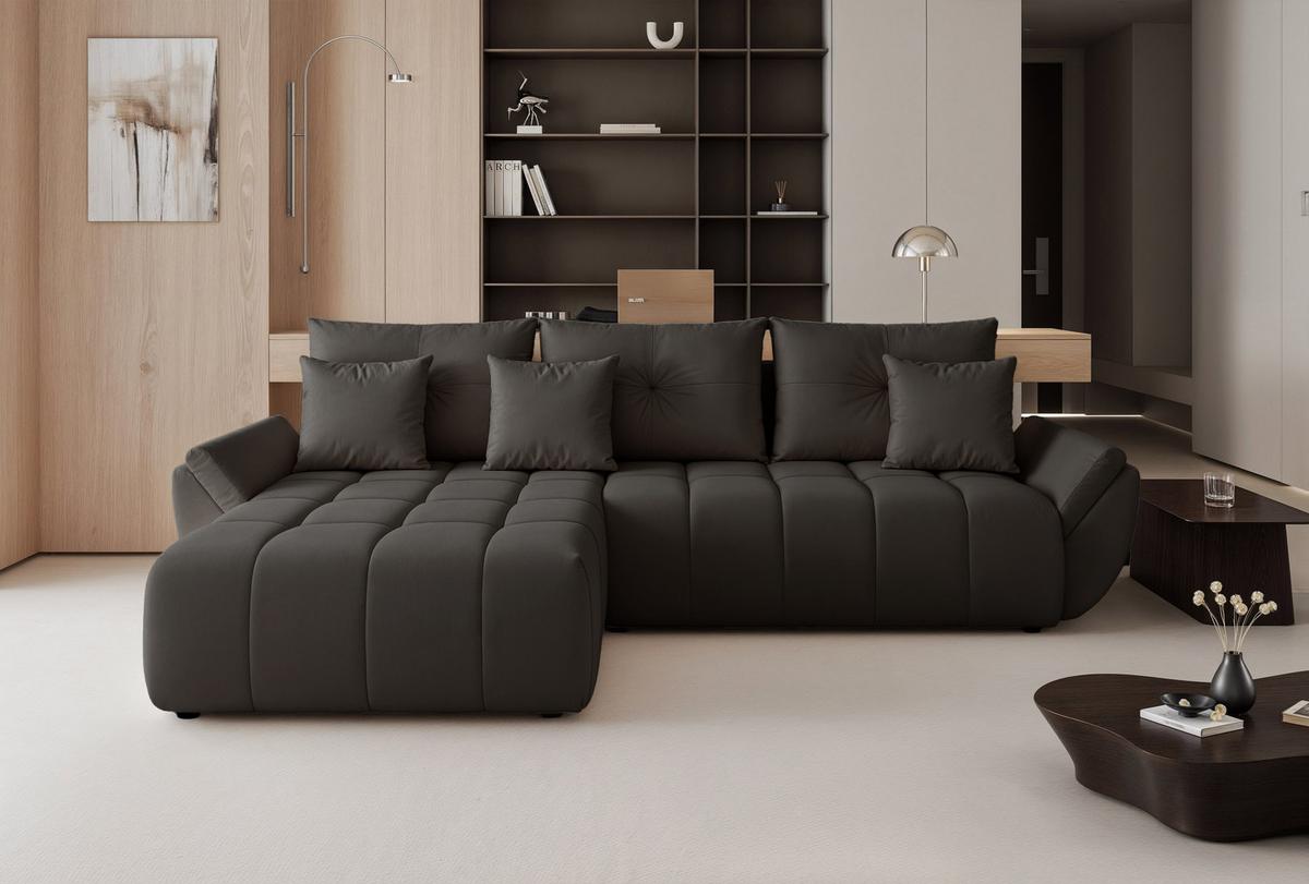 ECKSOFA ARO mit Schlaffunktion und Bettkasten Dunkelbraun - Dunkelbraun/Schwarz, Kunststoff/Textil (280/190cm) - Idohome