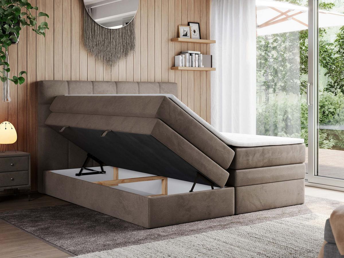 BOXSPRINGBETT ERNI KING 140/200 Braun Velvet - H3 - Braun, Holz/Textil (140/200cm) - MKS