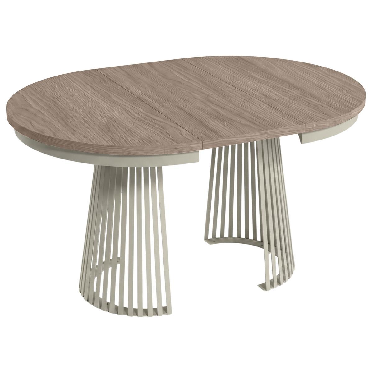 ESSTISCH Lumi, Runder, ausziehbar auf 180 cm, mit Metallbeinen, Walnussfarben+Kaschmir - Kaschmir/Walnussfarben, Metall (100/100/77cm) - Beautysofa
