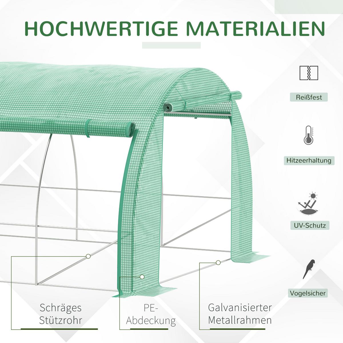 FOLIENGEWÄCHSHAUS, Grün, Verzinkter Stahl, PE-Kunststoff - Grün, Kunststoff (300/200/597cm) - Outsunny