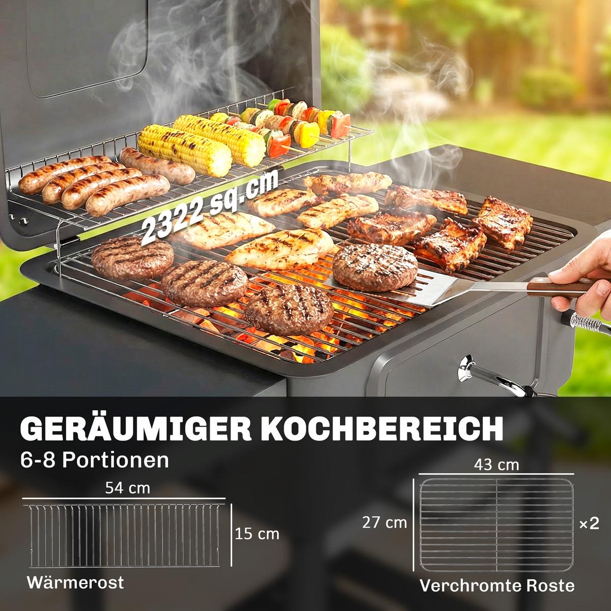 HOLZKOHLEGRILL Metall verzinkter Stahl Schwarz - Schwarz, Metall (63/101.5/112cm) - Outsunny