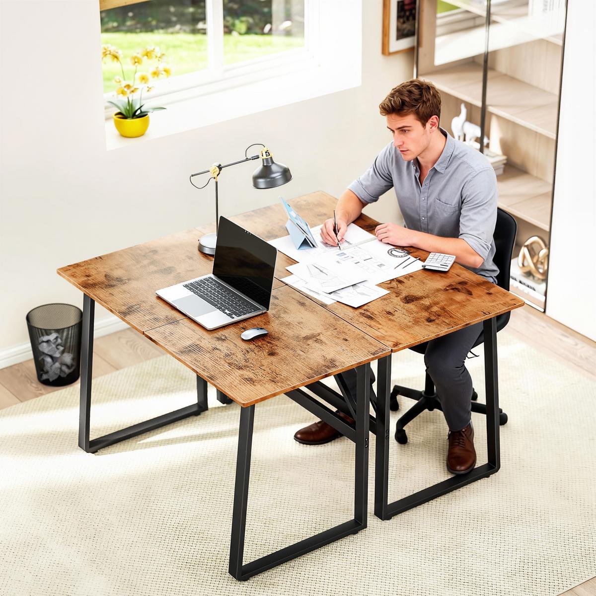 SCHREIBTISCH Spanplatte Stahl Rustikal-Braun - Schwarz/Braun, Holzwerkstoff/Metall (120/60/76cm) - HOMCOM