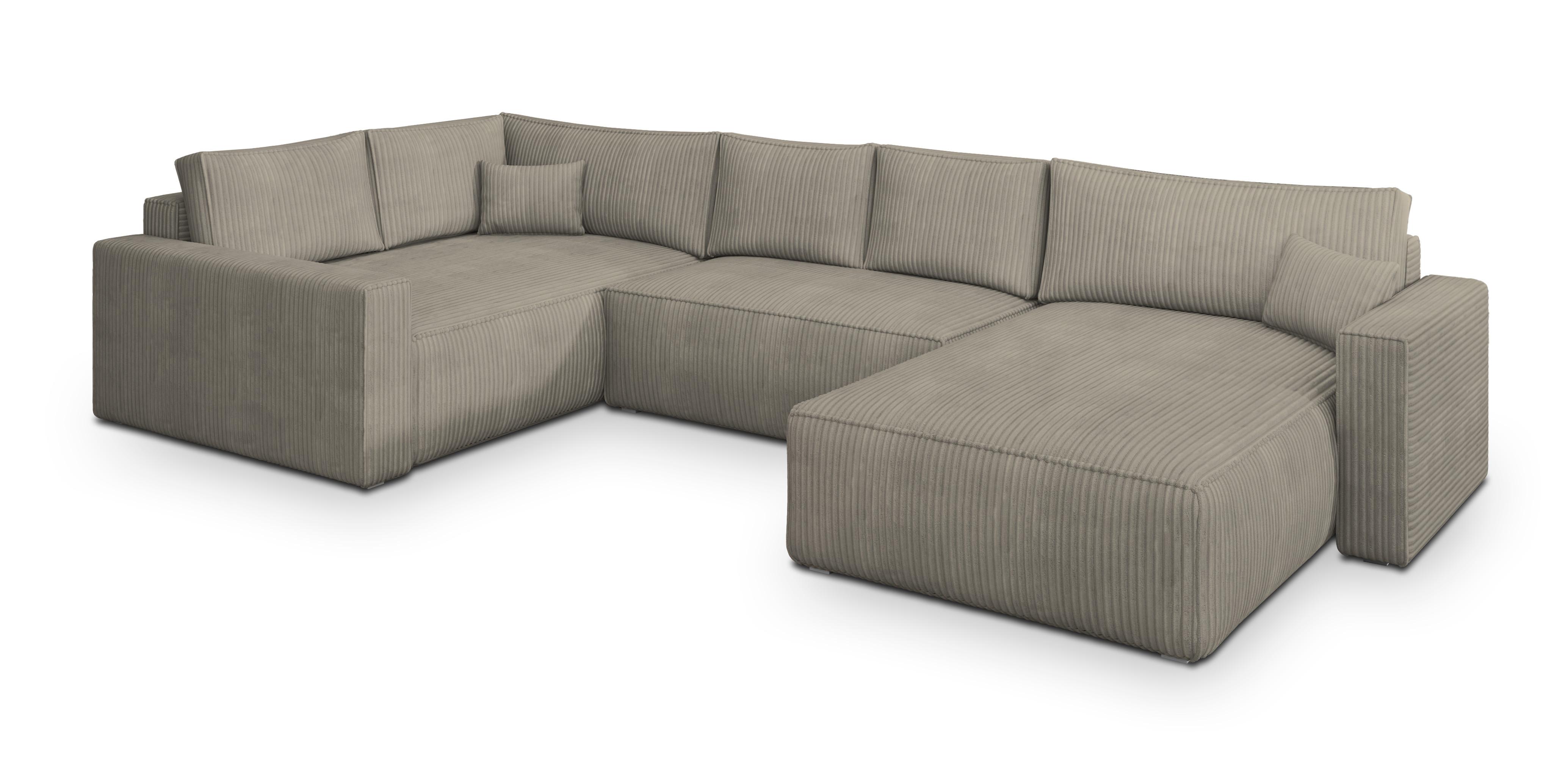 WOHNLANDSCHAFT VELAMI L-S Beige Kordstoff mit Schlaffunktion - Beige, Holz (365/83/194cm) - MASSENO