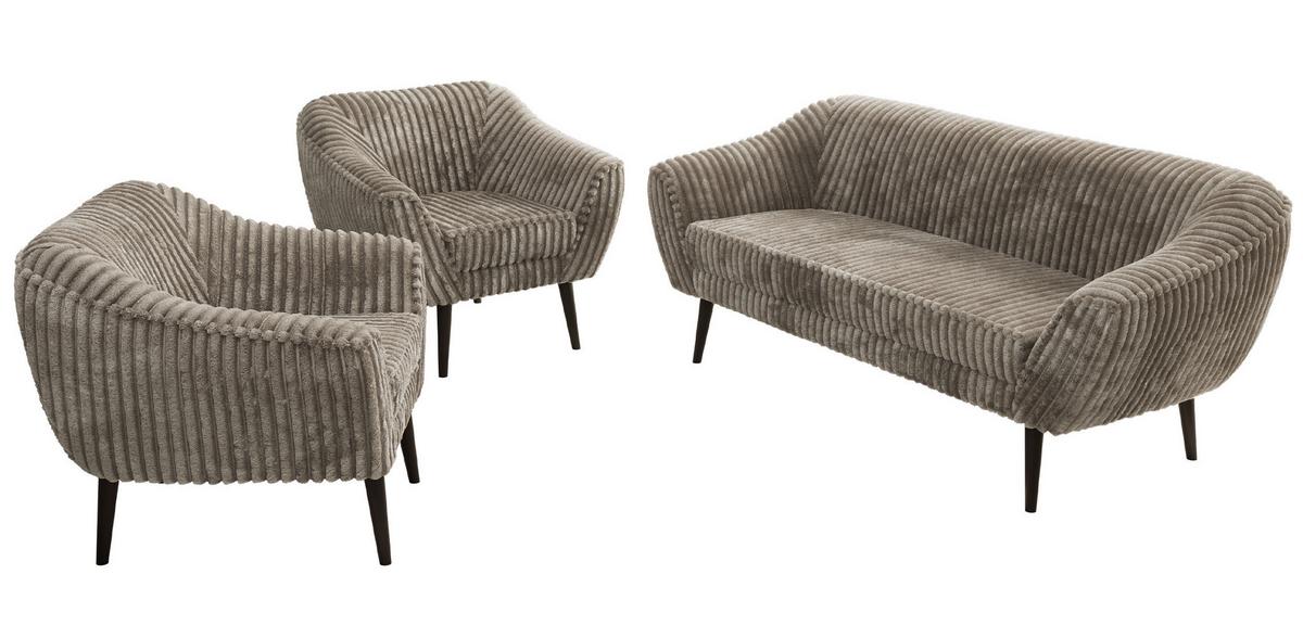 SITZGARNITUR PIRS 3+1+1 - Hellbraun Cord - Schwarze Beine - Hellbraun/Schwarz, Holzwerkstoff/Textil (180/75/74cm) - MKS
