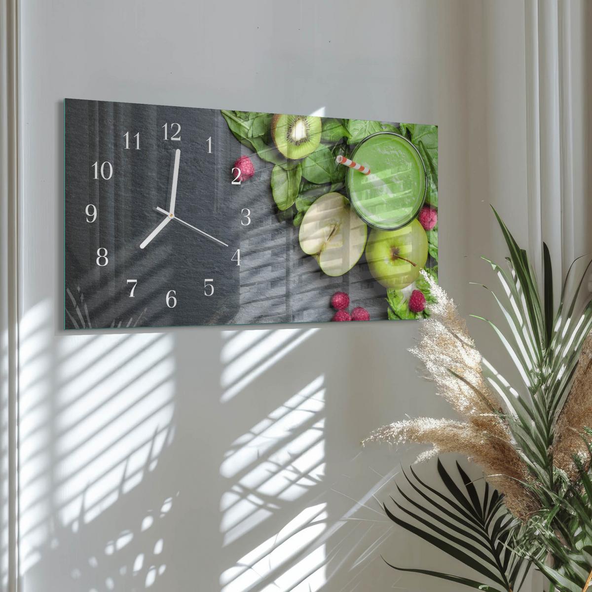WANDUHR aus Glas 60x30 cm - Frucht-Smoothie - Grün, Glas (60/30/0.4cm) - TULUP