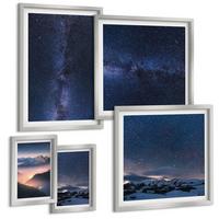 BILDER SET 5er Set - 50x50 cm & 20x30 cm & 40x60 cm Silberner Rahmen - Spiegelung der Felsen in Bergseen - Silberfarben, Kunststoff (40/60cm) - TULUP