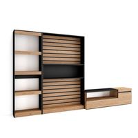 WOHNWAND eiche, schwarz, 320/35/186cm - Eichefarben/Schwarz, Holzwerkstoff (320/186/35cm) - Skraut Home
