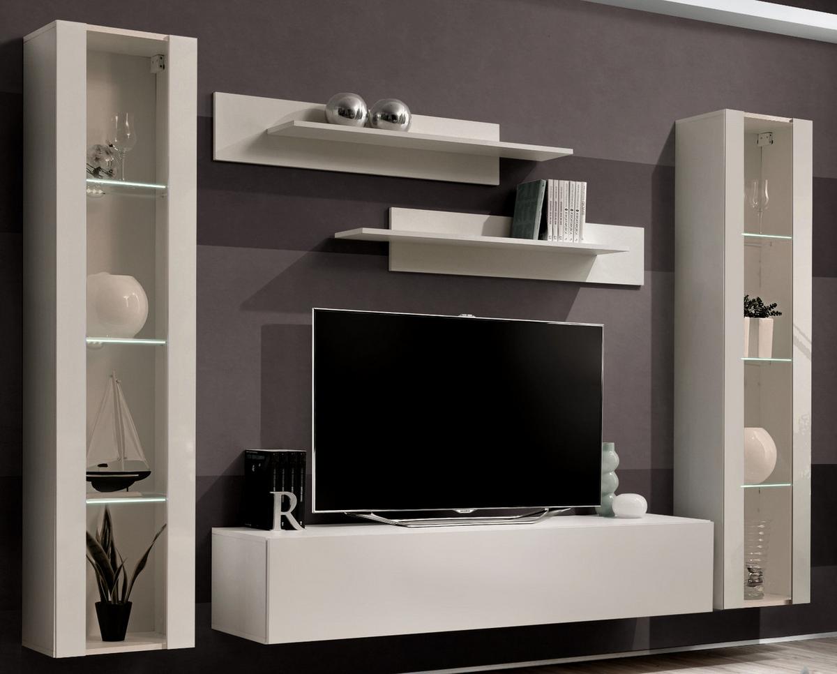 WOHNWAND Kaschmir 5-teilig 260 cm, Schrankwand hängend mit LED und Push-to-Open - Kaschmir, Glas/Holzwerkstoff (260/170/40cm) - Inn.Furn