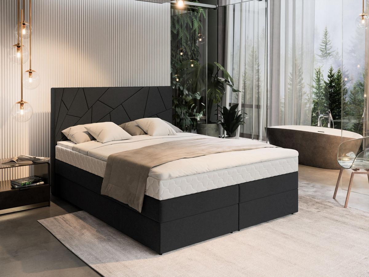 BOXBETT TRANI 180x200 cm mit Matratze und Topper - Schwarz - Schwarz, Holz (180/200cm) - MASSENO