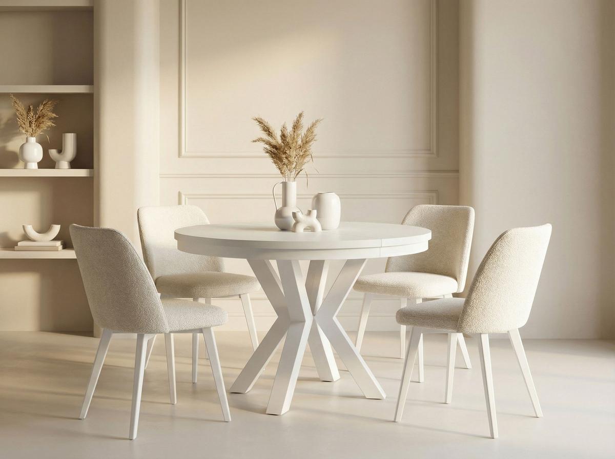 ESSTISCH Clara Weiß runder ausziehbarer, Weiß 120-200/120/76 cm - Weiß, Holzwerkstoff/Metall (120/196/76cm) - WFL GROUP
