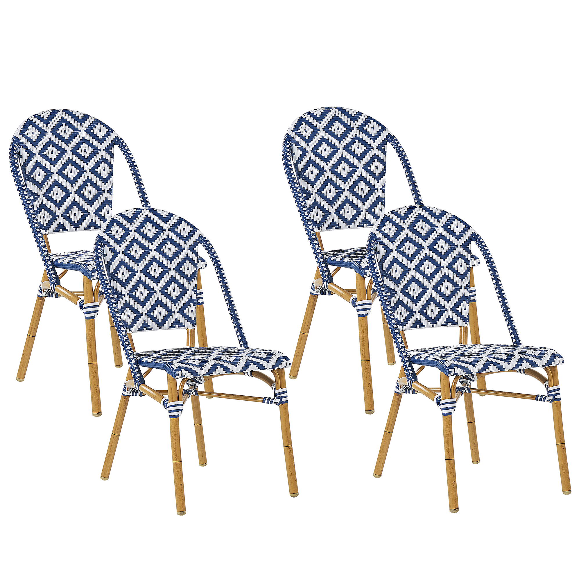RATTANSTUHL 4er-Set blau/weiß Rifreddo - Blau/Beige, Kunststoff (46/88/55cm) - Beliani