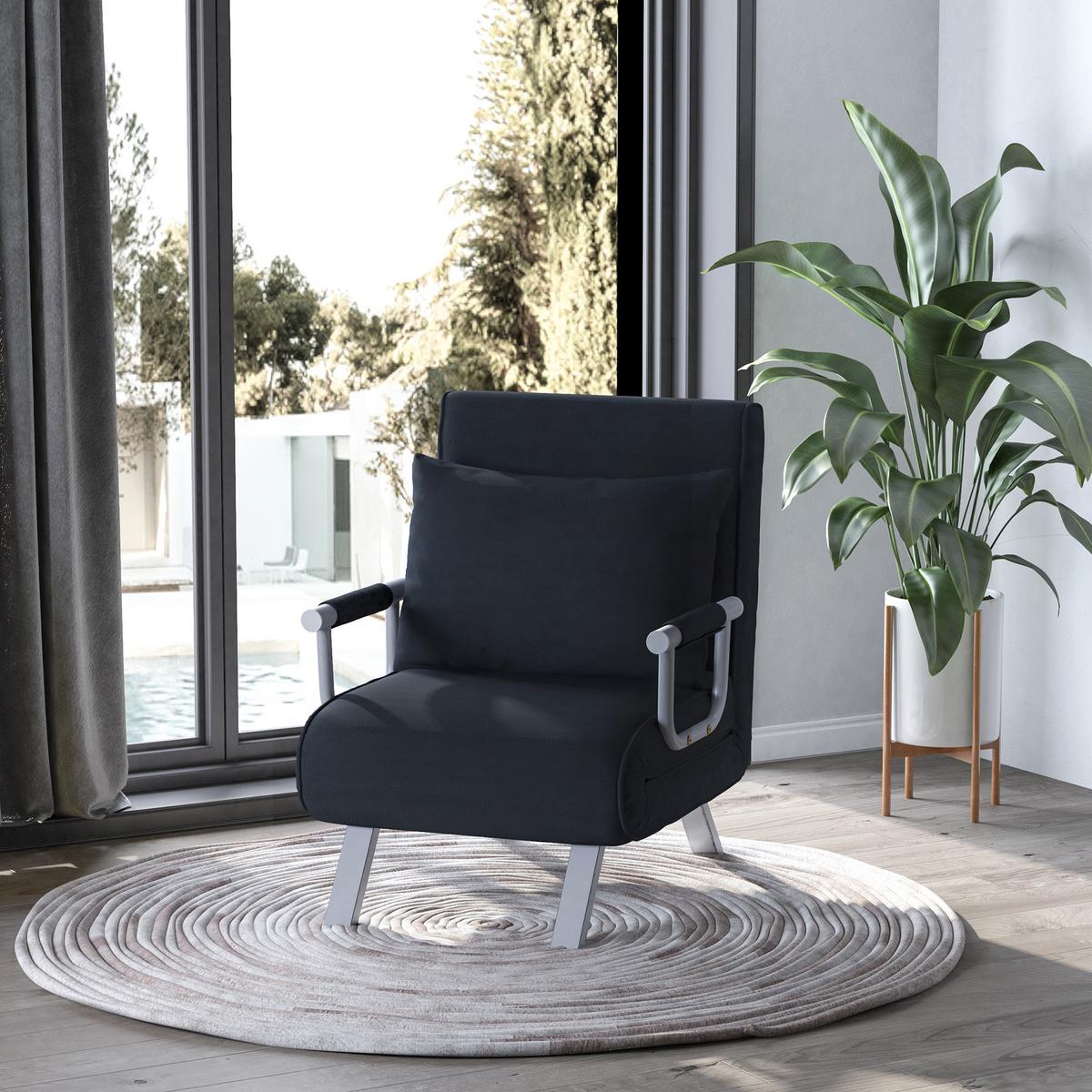 SCHLAFSESSEL 3-IN-1 mit Kissen schwarz - Schwarz, Kunststoff (69/80/65cm) - HOMCOM