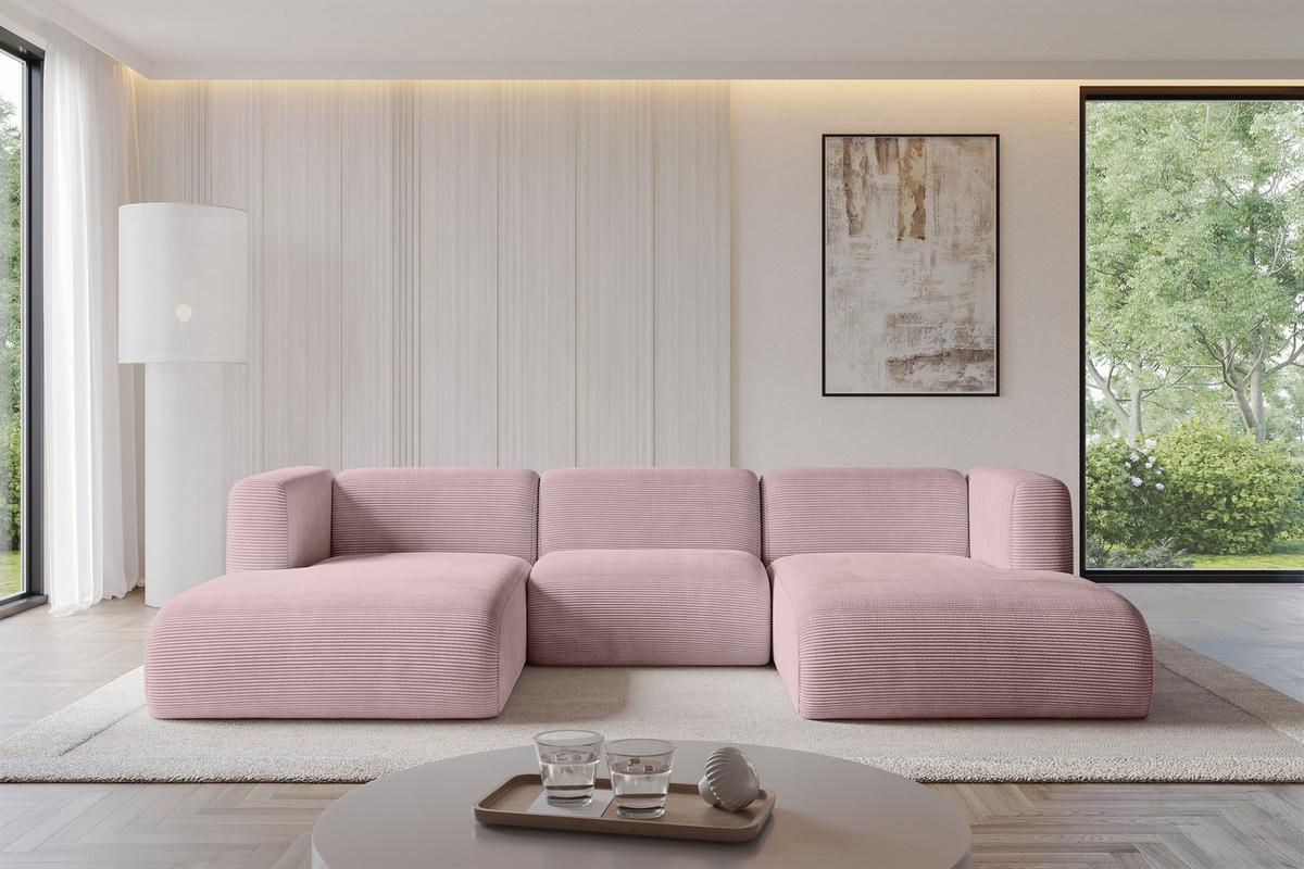 WOHNLANDSCHAFT MIRA-U1 317x179x70 Rosa Cord - Schwarz/Rosa, Holzwerkstoff/Kunststoff (317/70/179cm) - ALTDECOR