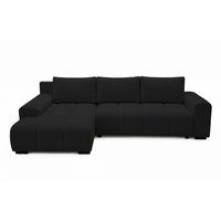 ECKSOFA Ovia mit Bettkasten und Schlaffunktion, Bouclé-Stoff in L-Form - Schwarz, Textil (270/185cm)