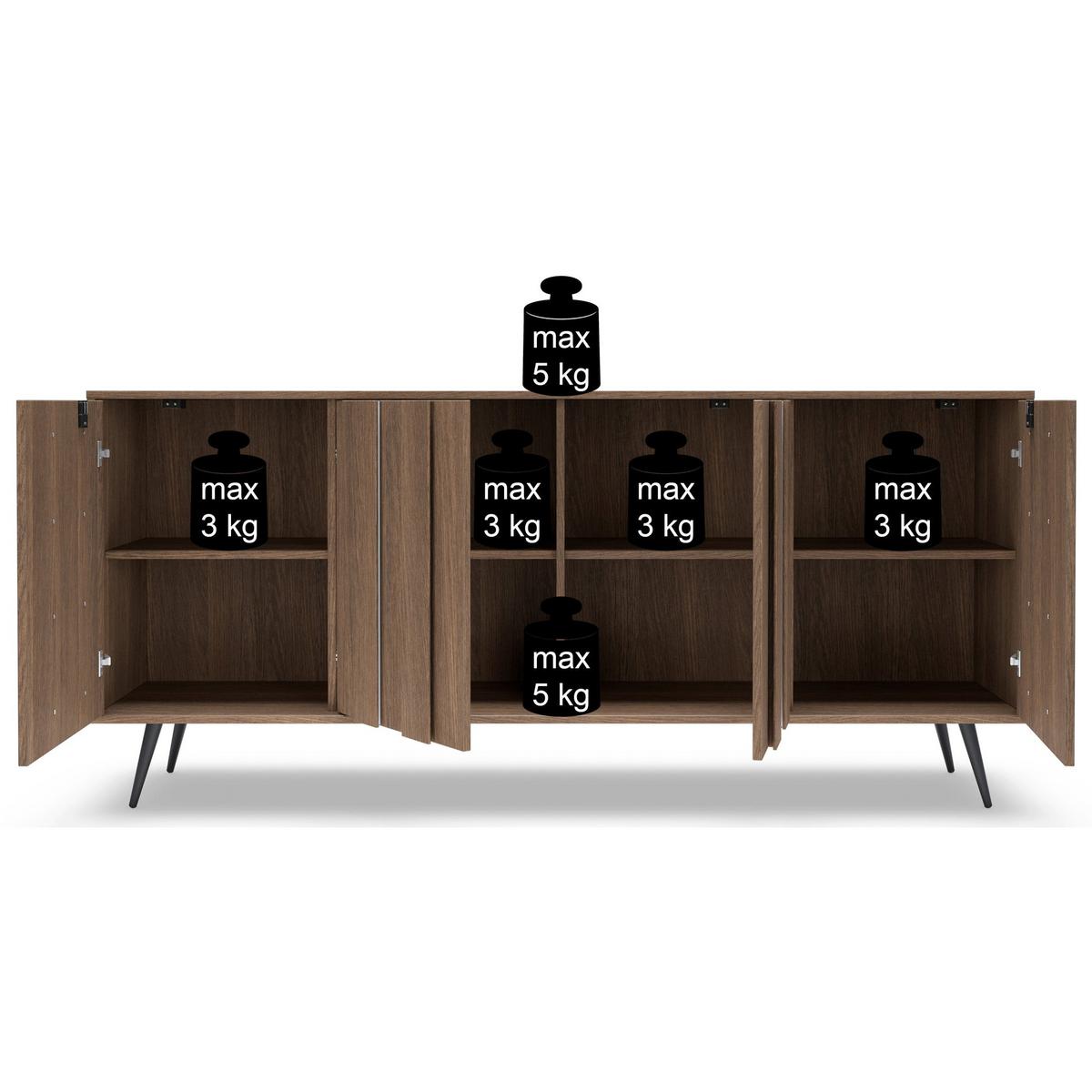 SIDEBOARD Amaro 183 cm - Eichefarben/Schwarz, Holzwerkstoff/Metall (183.3/82.6/40cm) - Selsey