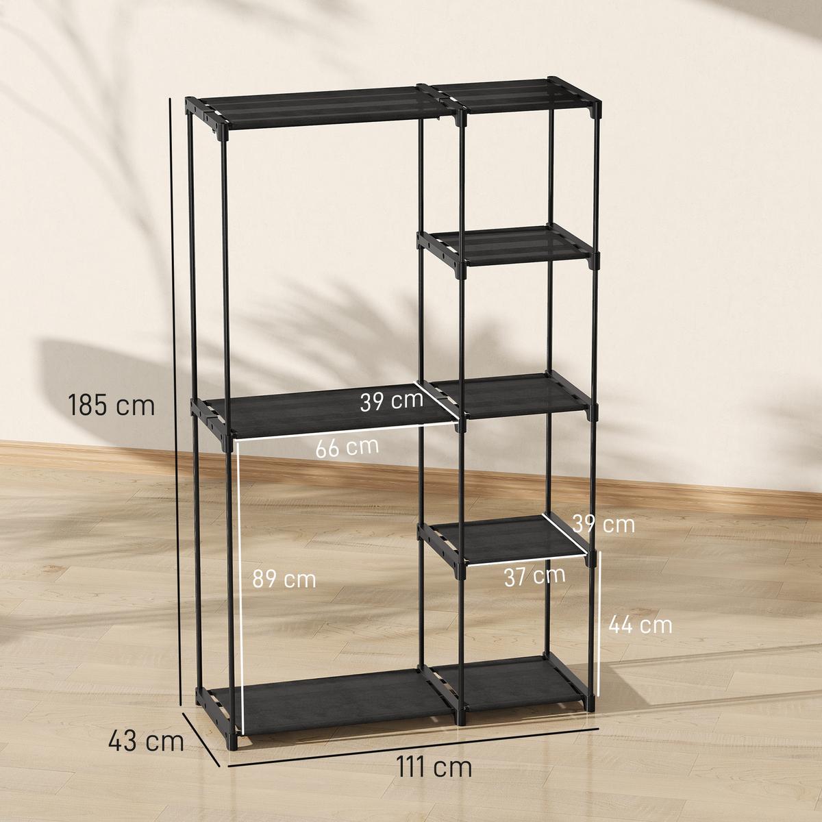 KLEIDERSCHRANK Vliesstoff Stahl Schwarz - Schwarz, Textil (43/185/111cm) - HOMCOM