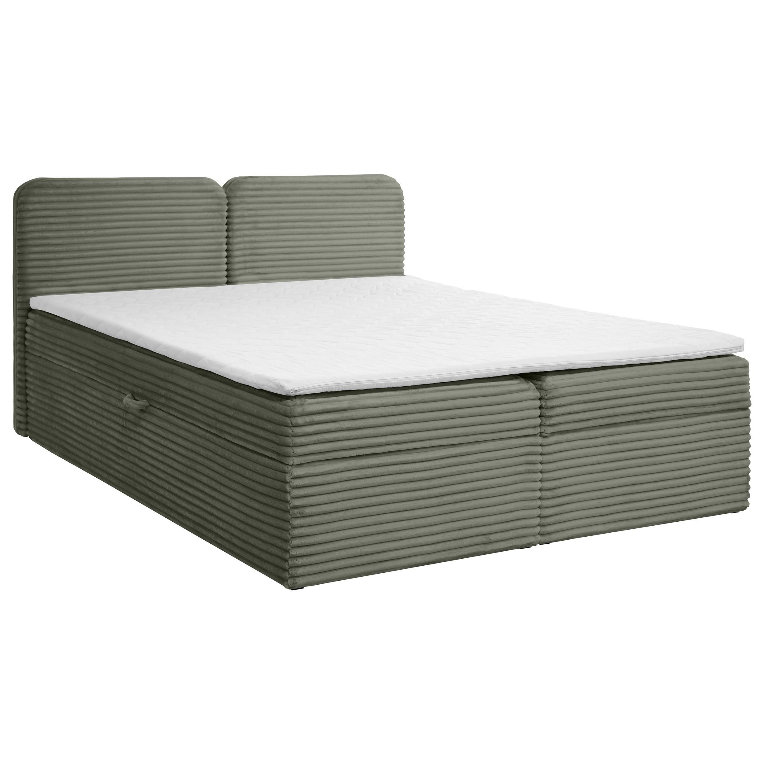 KONTINENTALBETT Lars 160x200 cm mit Topper, Bonnelmatratze, Cord-Stoff, Grün - Grün, Textil (160/200cm) - Beautysofa