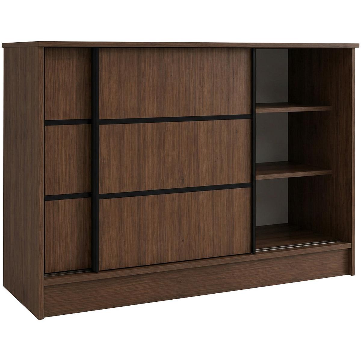 KOMMODE Mirela mit 2 Schiebetüren 100 cm, Walnuss+Schwarz - Walnussfarben/Schwarz, Holzwerkstoff (101/85/43.5cm) - Beautysofa