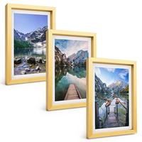 BILDER SET 3er Set - 20x30 cm Goldrahmen - Berge, Seen, Holzstege - Goldfarben, Kunststoff (20/30cm) - TULUP