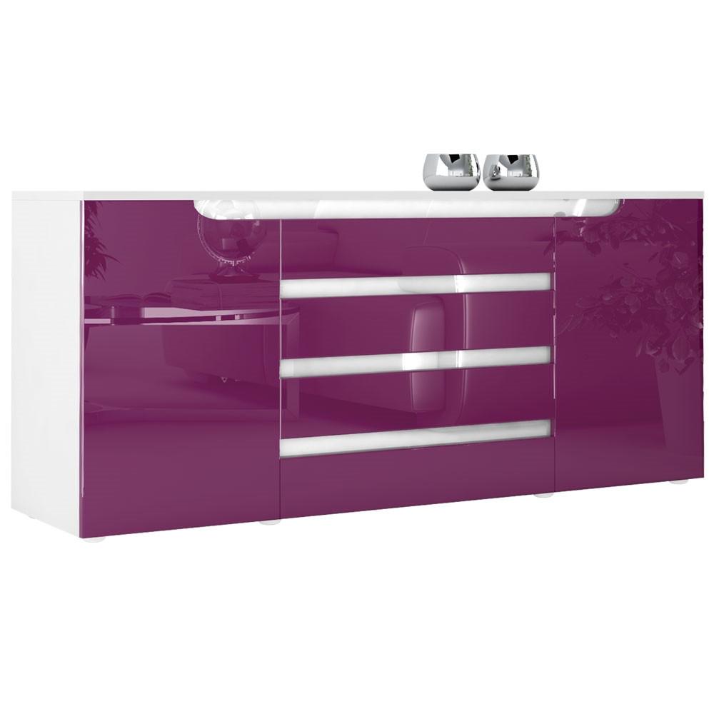 SIDEBOARD Sintra Brombeer Hochglanz / Weiß Hochglanz - Brombeere, Holzwerkstoff (166/72/35cm) - Vladon