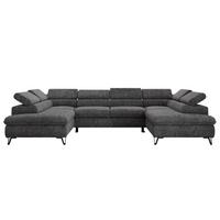WOHNLANDSCHAFT PABLO U Schenille grob gewebt Grau - Schwarz/Grau, Textil/Metall (346/76/208cm) - MKS