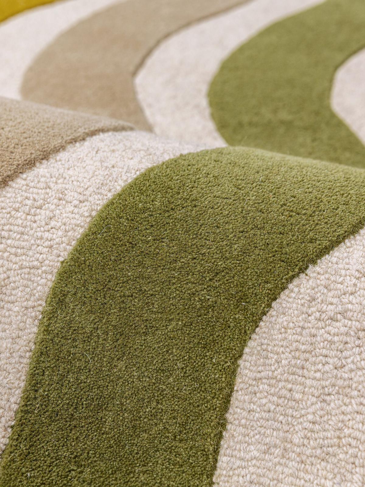 TEPPICHLÄUFER handgetuftet MONNOW, Wellenstreifen, Erdtöne-Grün, 80 x 300 cm - Grün, Textil (80/300cm) - KADIMA DESIGN