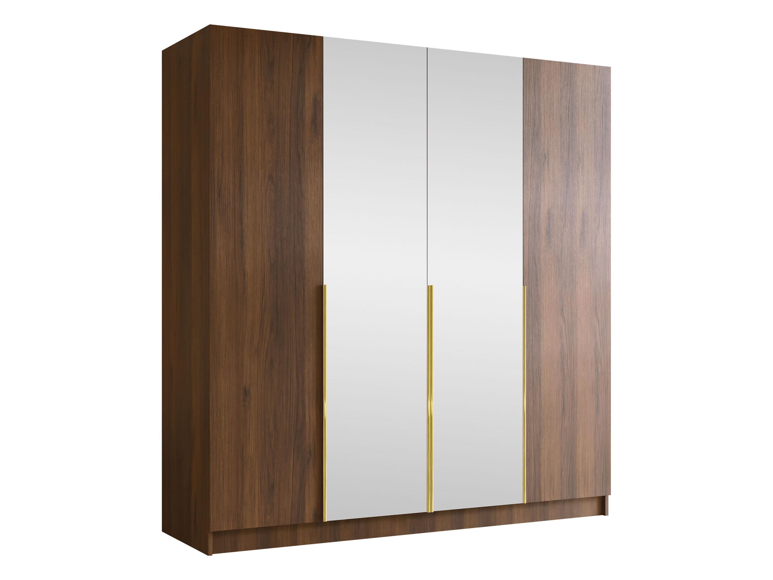 KLEIDERSCHRANK Santi II - Goldfarben/Nussbaumfarben, Holzwerkstoff/Metall (200/215/58cm) - MIRJAN24