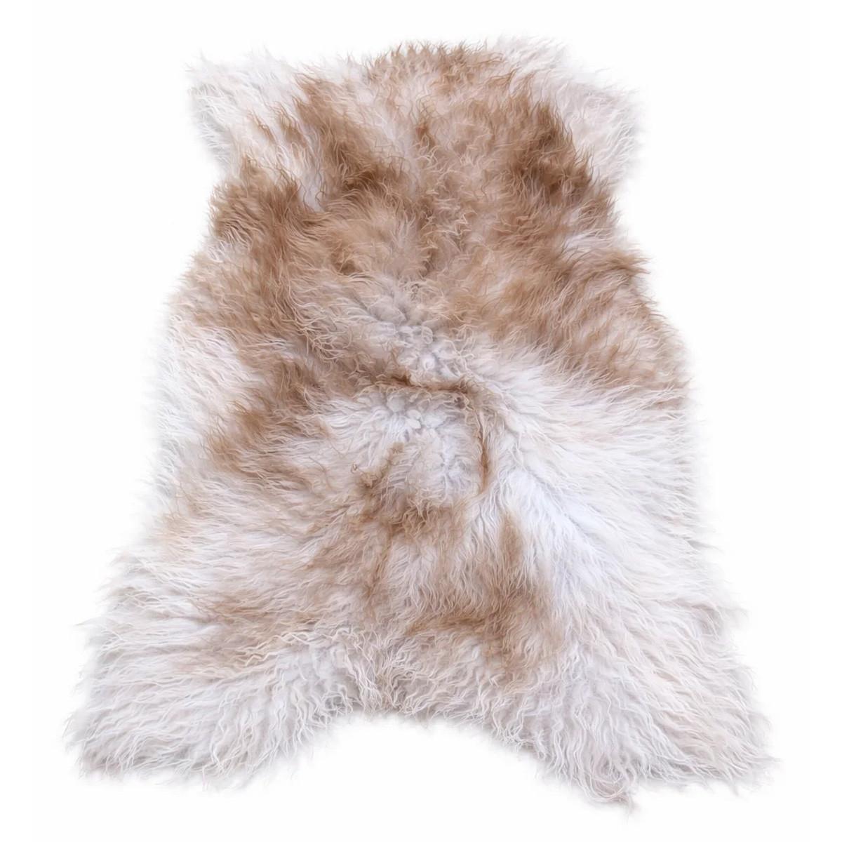 LAMMFELL Island hellgrau-braun lange weiche Wolle ca. 105 cm - Hellbraun/Hellgrau, Fell (55/105cm) - Provellus