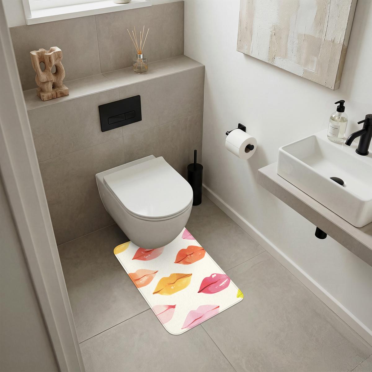 WC-VORLEGER Lippen - Bunt - Glänzend WC Teppich 40x60 cm - Rosa, Textil (40/1cm) - OnlyWow