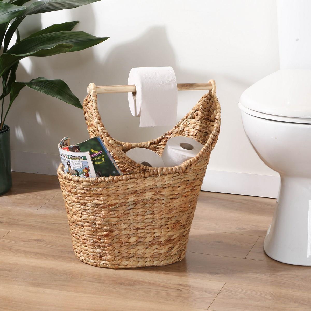 AUFBEWAHRUNGSKORB für Toilettenpapier aus Wasserhyazinthe - Höhe 42 cm - Apfelbaumfarben, Naturmaterialien (15/15/50cm) - Calicosy
