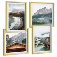 BILDER SET 4er Set - 50x50 cm & 40x60 cm Goldrahmen - Holzhausboot an Bergstränden - Goldfarben, Kunststoff (50/50cm) - TULUP