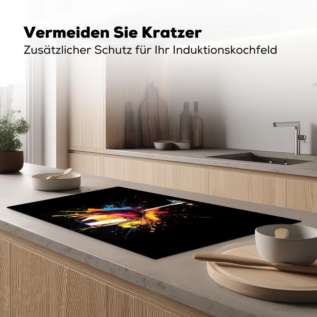 HERDABDECKPLATTE Wein - Glas - Graffiti - Getränk - Rot - Farbe Induktionsschutz 89.6x51.6 cm - Weinrot, Kunststoff (89.6/51.6/0.2cm) - MuchoWow