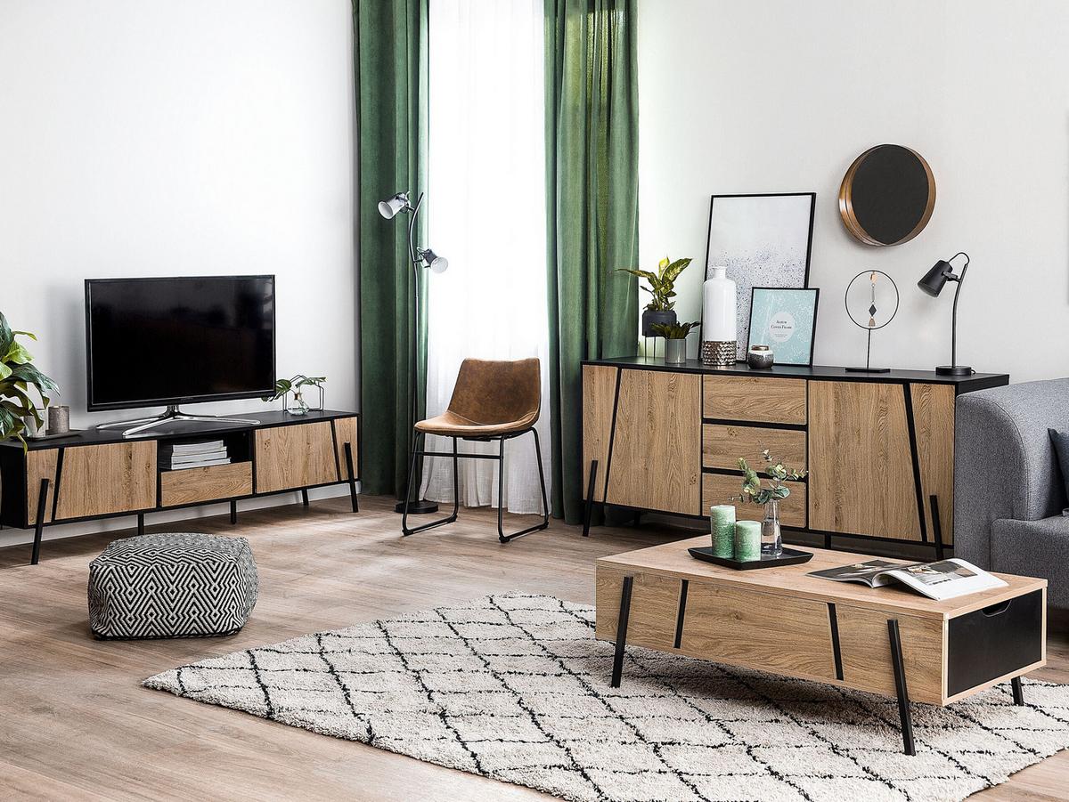 SIDEBOARD mit 2 Türen Braun/Schwarz Blackpool - Braun, Holzwerkstoff (177/75/40cm) - Beliani