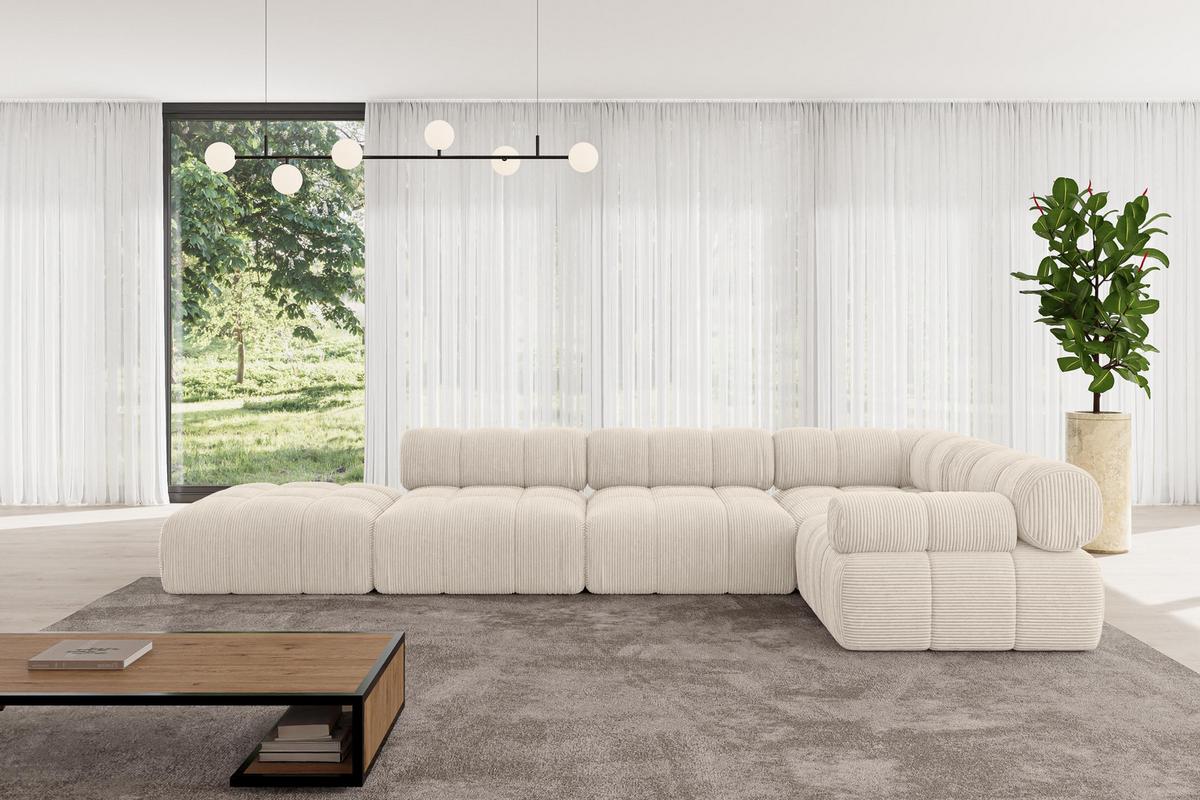 ECKSOFA modulares Sofa Felto-L2 - 380x190x70 cm Beige Cord - Beige, Holzwerkstoff/Textil (380/190cm) - ALTDECOR