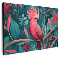 LEINWANDBILD Kakadu - Tropische Blätter - Zweig Deko Schlafzimmer 30x20 cm - Petrol, Textil (30/20cm) - MuchoWow
