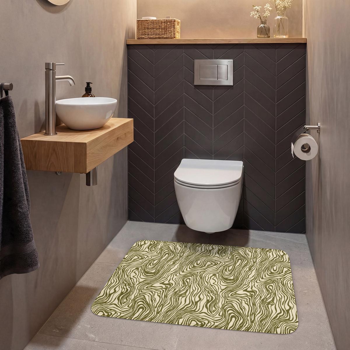 WC-VORLEGER Abstrakt - Marmor - Grün Toilettenteppich 90x60 cm - Dunkelgrün, Textil (90/1cm) - OnlyWow