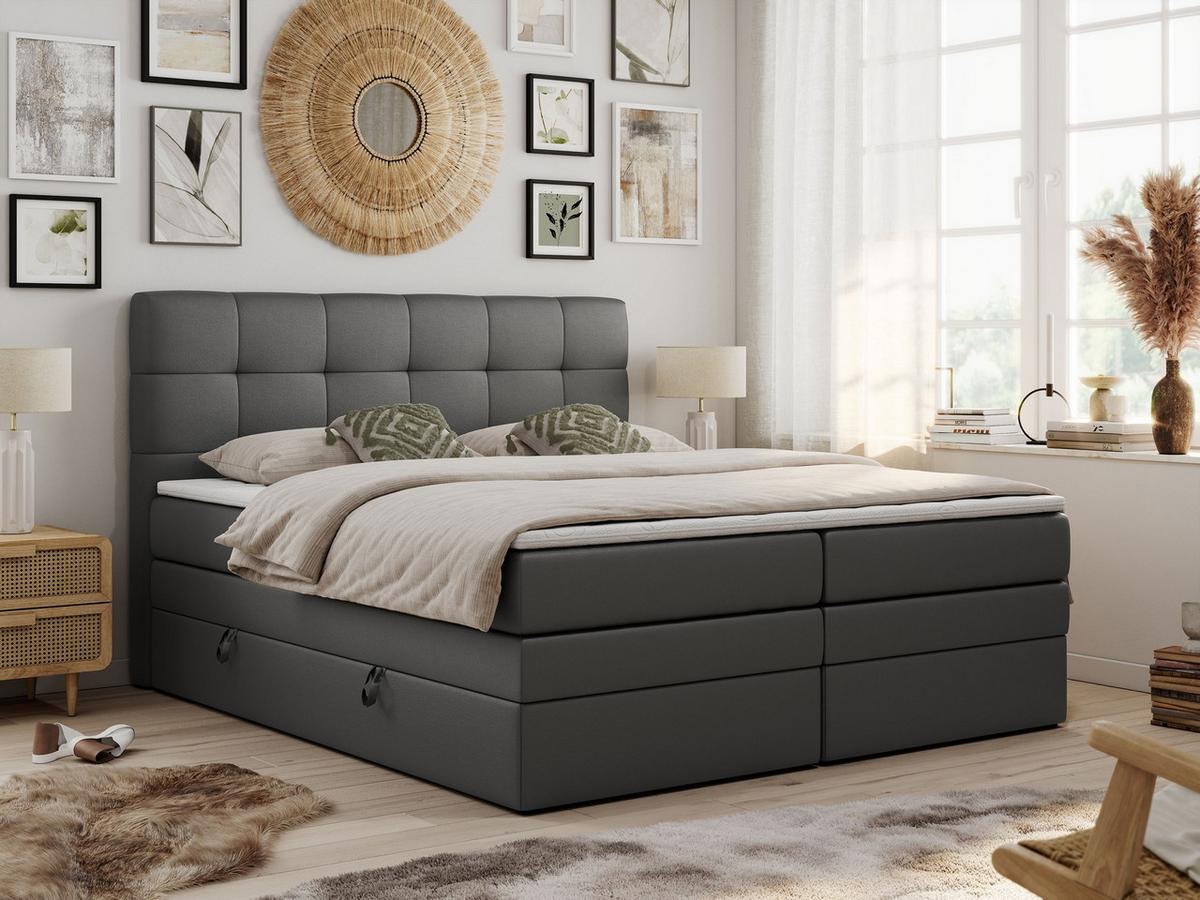 BOXSPRINGBETT LUKA KING 200/200 Dunkelgrau Kunstleder - H4 - Dunkelgrau, Holz/Textil (200/200cm) - MKS