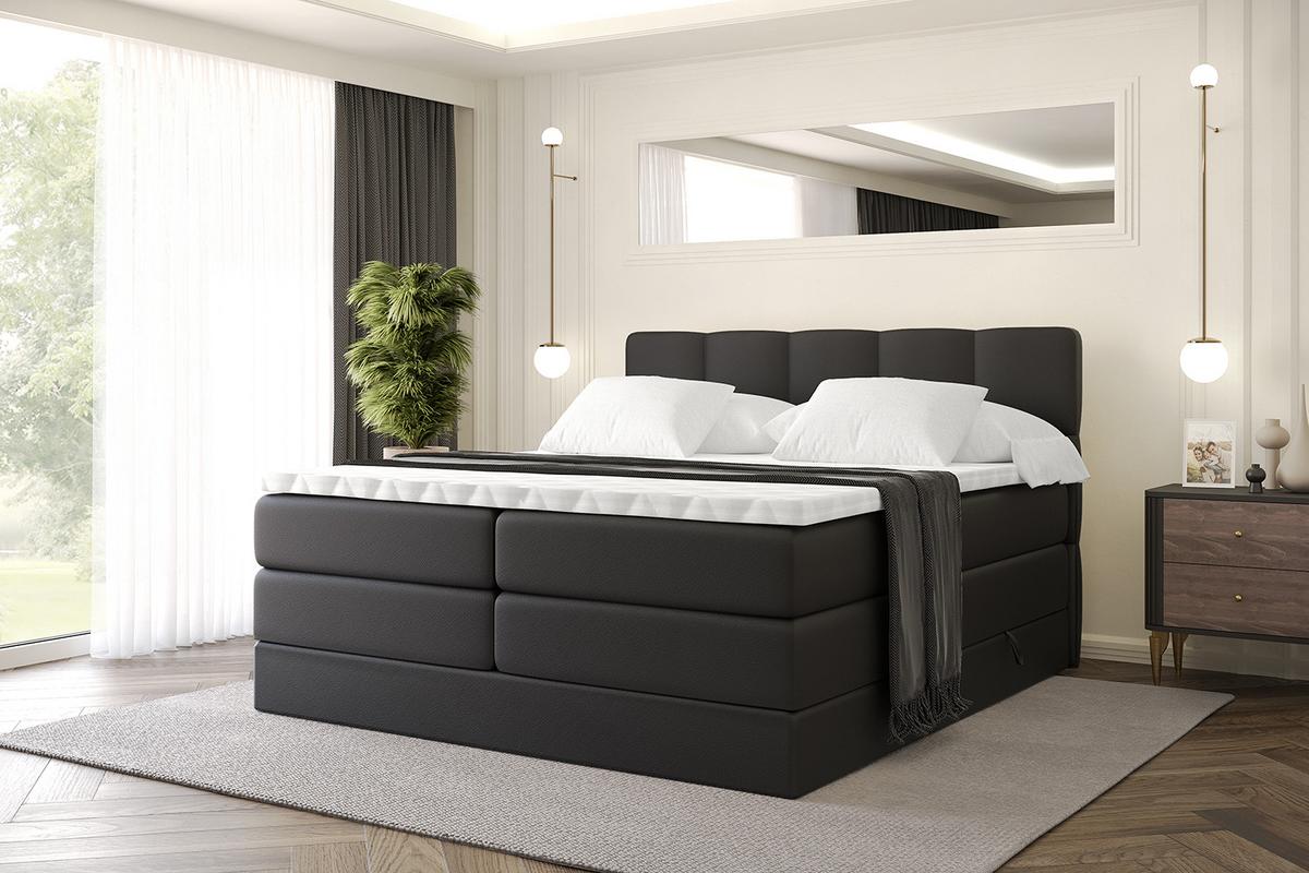 BOXSPRINGBETT mit Matratze H3|H4 und Lattenrost - LIRO KING-160x200 - Schwarz - Schwarz, Holzwerkstoff (160/200cm) - ALTDECOR